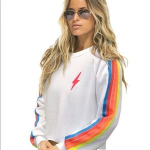 Aviator Nation cropped sweatshirt | White with Rainbow sleeves | size small